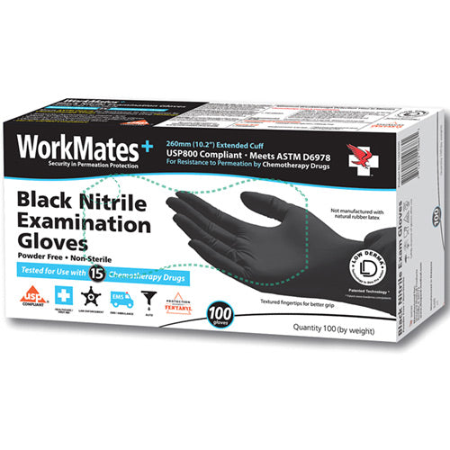 WorkMates+ Medium Black Nitrile Gloves